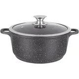 Kamberg – 0008032 – Kochtopf 24 cm – Aluminiumguss – Beschichtung in Steinoptik – Mit Glasdeckel – Für alle Herdarten, auch Induktion – PFOA‐frei, Grau