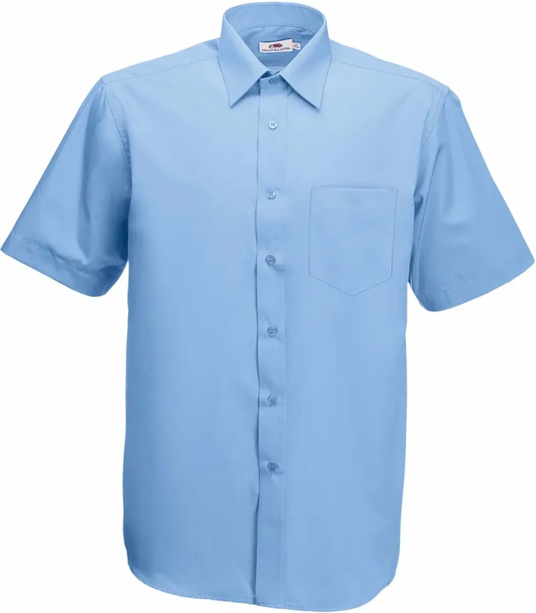 Fruit of the Loom Herren Kurzarm Poplin Shirt Hemd 65-116-0 mid blue L