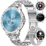 Damen Smartwatch Bluetooth Anrufe für Android iOS Sport Fitness Activity Tracker Frauen Smartwatch 1,32" HD Full Touch Screen Herzfrequenz Schlaf Monitor Elegant Diamond Silber Stahl Smartwatch Damen