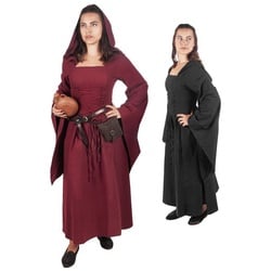 Metamorph Kostüm Kleid mit Kapuze – Nyx, Von Hexe bis Magierin! Stilvoll gewandet fürs Larp und Mittelalter! bordeaux – S