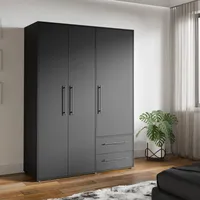 Forte Drehtürenschrank Jupiter 144 x 200 x 58,8 cm Schwarz Matt