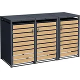 Estexo Mülltonnenbox Müllbox Mülltonnenverkleidung 3 Türen Box Anthrazit mit Holzdekor