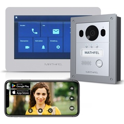 2 Draht BUS Video Türsprechanlage für 1 Teilnehmer, 7 Zoll WLAN Monitor, Silber Kamera Aufputz oder Unterputz Montage 1x 7 Zoll Monitor