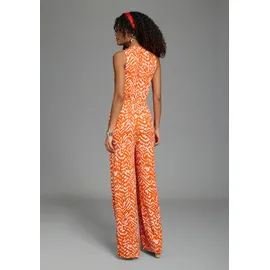 LAURA SCOTT Jumpsuit LAURA SCOTT, Damen, Gr. 44, N-Gr, rot, gemustert, Jersey, Obermaterial: 95% Viskose, 5% Elasthan, gemustert, bequem, Rundhals, Overalls Jumpsuit, mit sommerlichem Muster, modisch weites Bein und Knopfleiste