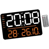 LOVIVER Digitale Wanduhr, große Uhr, Wanddekoration, Helligkeit einstellbar, rechteckig, LED, großes Display, Wecker für Wohnzimmer, Café, Oranges Licht