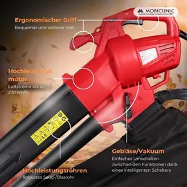 Mobiclinic Mobiclinic®, Laubbläser, + Häcksler, 900w, 6 Geschwindigkeiten, 3-in-1, Leicht, 35l, Für den Garten, 220v, Schultergurt,