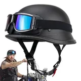 Stronrive Motorradhelme Herren - Vintage Brillen Helme | Retro-Ballkappen-Schutzhelm mit Schutzbrillen-Visier im Deutschen Stil, halbe Kappe für Cruiser Scooter Chopper