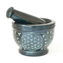 Nklaus Mörser Blume des Lebens Ø 10 cm Speckstein Schwarz