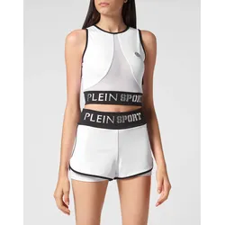 Lauftop PLEIN SPORT "Sport Top", Damen, Gr. M, weiß (01, weiß), Obermaterial: 90% Polyester, 10% Elasthan, Tops