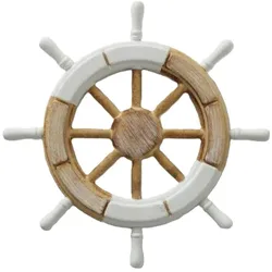 Deko Steuerrad Schiff Wandobjekt Holz weiß natur maritim Ø 30 cm