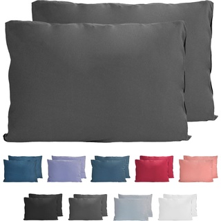 Komfortec 100% Baumwolle Kissenbezüge 2er Set 40x60 cm, Superweicher Premium Jersey Kopfkissenbezug 150 g/m2, Kissenhülle, Anthrazit