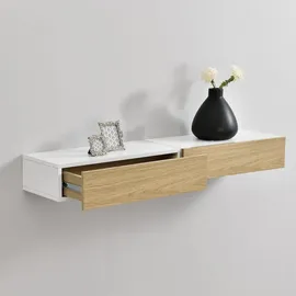 [en.casa] Wandregal Leknes 50x24x12 cm 2er Set mit Schublade Weiß/Holzfarben