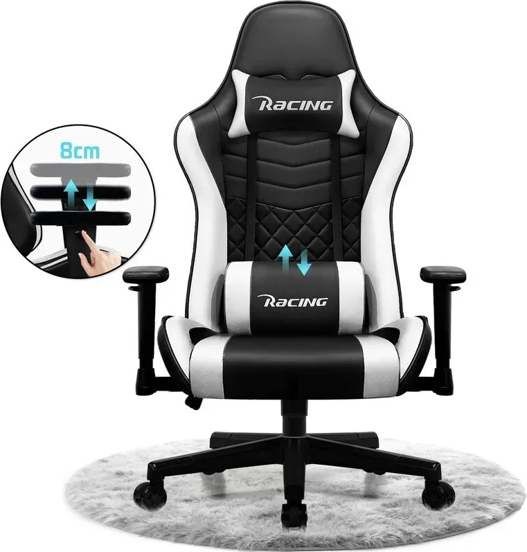 GTIMEX Gaming-Stuhl, ergonomischer Bürostuhl mit verstellbarer Lendenstütze, Kopfstütze und Armlehnen, gepolsterter Gaming-Stuhl, Gaming-Stuhl mit Neigungsfunktion, Gaming-Stuhl mit 150 kg Belastbarkeit