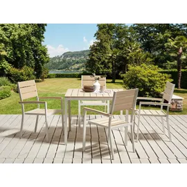 Beliani Gartentisch Beige und Weiß Kunstholz Quadratisch 95 x 95 cm für 4 Personen Modern Balkon Terrasse Outdoor Garten Ausstattung