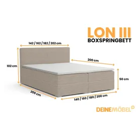 dein schlaf 24 BOXBETT LON III 160/200 in Cord Beige H4 - Beige
