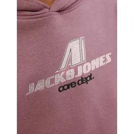 JACK & JONES JUNIOR "JCOTIER FRONT PRINT SWEAT HOOD JNR", Jungen, Gr. 164, lila (grape shake), angeraute Sweatware, Obermaterial: 70% Baumwolle, 30% Polyester, bedruckt, relaxed fit, Rippbündchen, Sweatshirts