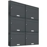 AL Briefkastensysteme 6er Briefkasten Anthrazit Grau RAL 7016 Premium Wand Anlage 6 Fach Postkasten