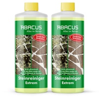 ABACUS® Steinreiniger Extrem, intensiver Steinreiniger für außen mit Sofortwirkung, entfernt sofort Schmutz, Grünbelag, Flechten & Algen auf Steinen in Minuten, Steinreiniger Intensiv außen 2x 1000ml