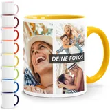 SpecialMe Tasse personalisiert Foto-Collage Text Fototasse bis zu 7 Fotos Fotogeschenk Kaffeetasse Bild selbst gestalten Weiss-innen-gelb standard