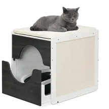 Relaxdays Katzenschrank für Katzentoilette Anthrazit,Weiß,Creme