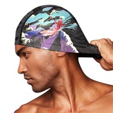 ITODA Badekappe Unisex Bademütze Groß Schwimmkappe rutschfest Schwimmmütze Ohrenschutz Schwimmhaube Modern Duschkappe Elastisch Badehaube Fischmuster Swimming Cap für Langes/Kurzes Haar Damen Herren