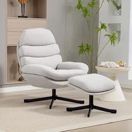 Homcom Relaxsessel mit Hocker Chenille 0 x 0 x 0 cm Cremeweiß drehbar