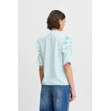 ICHI Kurzarmbluse IXNINA Regular fit, in Cloud Dancer w. Blue Flower | 40