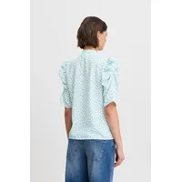 ICHI Kurzarmbluse IXNINA Regular fit, in Cloud Dancer w. Blue Flower | 40