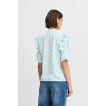 ICHI Kurzarmbluse IXNINA Regular fit, in Cloud Dancer w. Blue Flower | 40