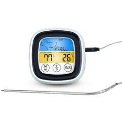 Intirilife Barbecue Thermometer in WEISS - 7 x 7 cm - Digitales BBQ Thermometer mit Timer zum Grillen und Kochen