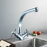 Wasserhahn - Zweigriff-Armatur - Warm- & Kaltwasser - Schwenkbarer Auslauf - Für Küche, Bad, Garten - Silber