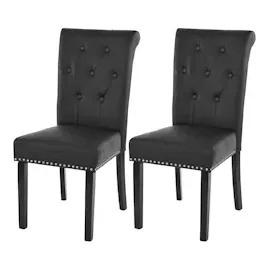 Mendler 2er-Set Esszimmerstuhl Chesterfield II, Stuhl Küchenstuhl, Nieten ~ Kunstleder, schwarz, dunkle Beine