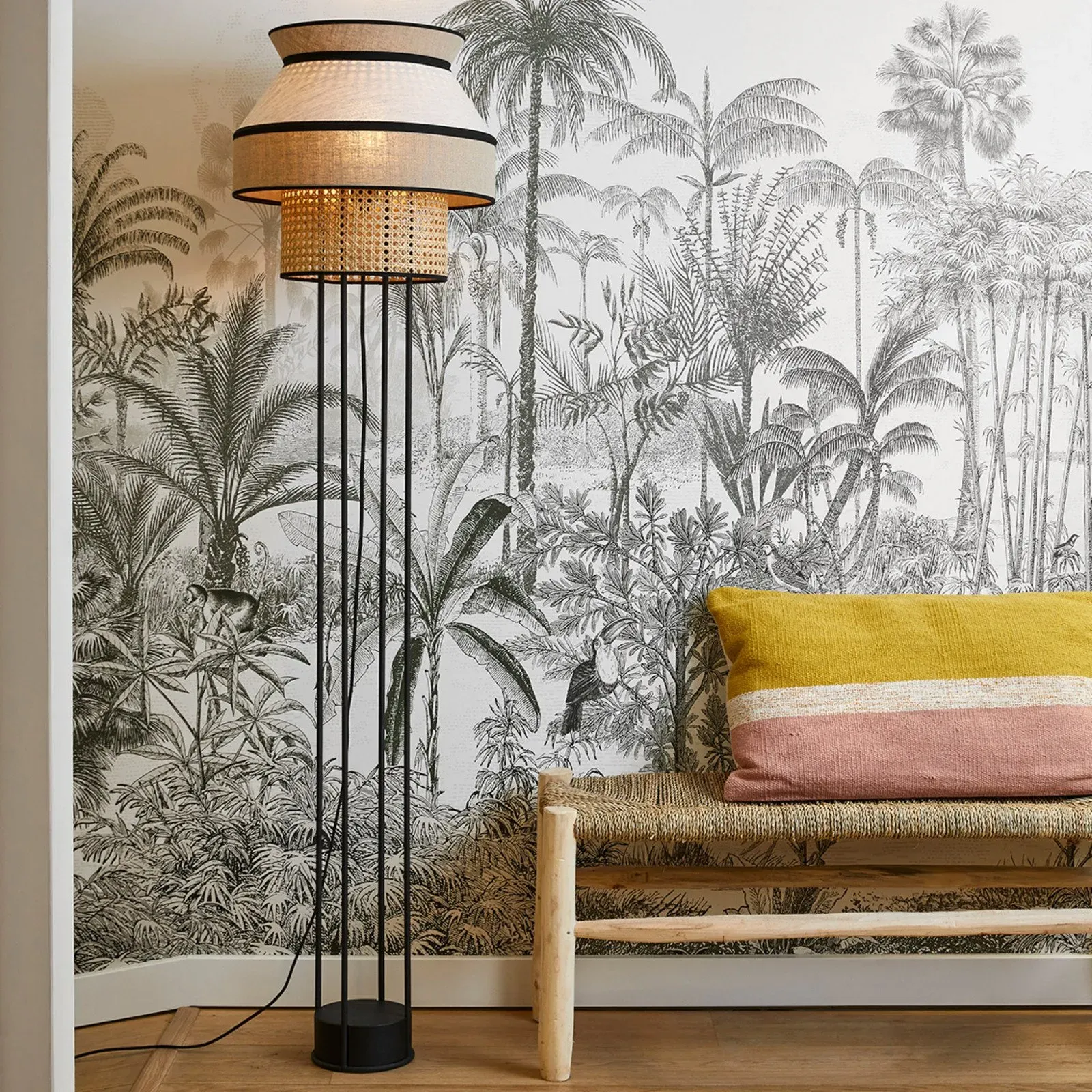 Stehleuchte MARKET SET, Singapour, Beige, für Wohnzimmer, Stoff / Textil, Design - 158
