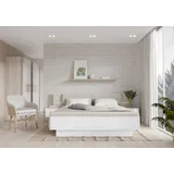 Forte Schlafzimmer-Set »Rondino, Bett + 2 Nachttische+ LED, gepolstertes Kunstleder Kopfteil« Liegefläche 180x200cm, Gesamtmaße ca. 285 x 91.7 x 209cm, Hochglanz mit Sandeiche, wahlweise mit Bettbank