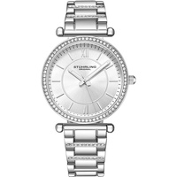 Stuhrling Damen Kleid Quarz Armbanduhr mit Kristallnieten Lünette und Edelstahl Armband (Silber), Silber, Quarzuhr