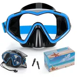 Taucherbrille Erwachsene,Verstellbares Schwimmbrille mit Nasenschutz,Tauchmaske 180°Weitwinkel Antifog Schnorchelmaske mit HD Gehärtetes Glas für Schnorcheln Schwimmen