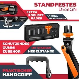 Masko MASKO® Wagenheber hydraulisch Flache Hubhöhe 2x Gummiauflage + Handschuhe KFZ Rangierwagenheber hydraulischer 360° Rollen Heber Unterstellbock