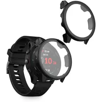 kwmobile 2X Cover kompatibel mit Garmin Forerunner 255 255 Music Hülle für 255/255 - Fullbody Fitnesstracker Case Set aus Glas - Schwarz