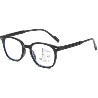 Lanomi Gleitsichtbrille Damen Herren Progressive Multifokus Lesebrille Blaulichtfilter Gleitsicht Lesehilfe Sehhilfe mit Federscharniere Helles Schwarz Gleitsichtbrillen 1.5 - M