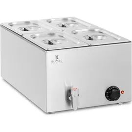 Royal Catering Bain Marie Warmhaltebehälter Speisenwärmer Ablasshahn 600 W 4 GN 1/4
