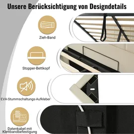 stilvora Polsterbett Stauraumbett 180×200cm Doppelbett mit App Control LED und USB-C Ladefunktion,Bettgestell mit Lattenrost,Leine,Beige(ohne Matr... - Beige