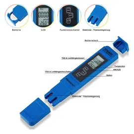 monzana Monzana® Wassertester 3in1 Set | Messgerät für PH TDS EC und Temperatur | Pool Tester Digital Wasserprüfer