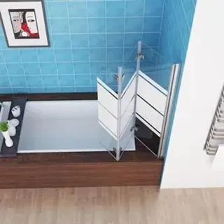 MIQU Duschwand für Badewanne cm 3-teilig Faltbar Duschtrennwand Glas Duschabtrennung mit Weiße Streifenmuster & Milchglas, Dusche