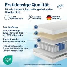 AM Qualitätsmatratzen Latex 7 Zonen 90 x 200 cm H2