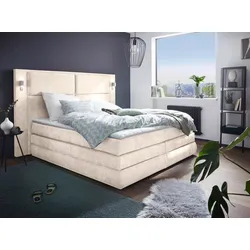 Boxspringbett Copenhagen, inklusive Bettkasten und Topper, wahlweise mit LED-Beleuchtung, creme, , 17565214-0 Luxus-Microfaser IBIZA   Holzwerkstoff-Spanplatte   mit LED-Beleuchtung