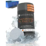 Nasswerk® Chlortabletten Multitabs 5-in-1 für Pool & Whirlpool – Chlorpflege komplett, Langsam lösliche 5-in-1 Tabs für kristallklares Poolwasser 1 kg weiß 1 kg | 1 l