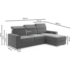 m-punkt Ecksofa TOKIO mit Bett und Bettkasten Sofa/Schlafsofa - Schwarz