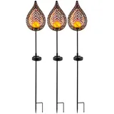 ETC Shop LED Solar Außen Stecklampe Flammeneffekt Solarleuchte Gartendeko Glas Kugel Erdspieß, Gold, 1x LED, L x x H16 x 7 x 90 cm, 3x