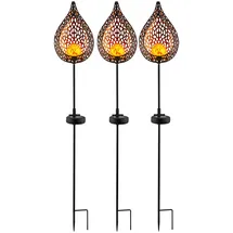 ETC Shop LED Solar Außen Stecklampe Flammeneffekt Solarleuchte Gartendeko Glas Kugel Erdspieß, Gold, 1x LED, L x x H16 x 7 x 90 cm, 3x