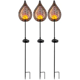 ETC Shop LED Solar Außen Stecklampe Flammeneffekt Solarleuchte Gartendeko Glas Kugel Erdspieß, Gold, 1x LED, L x x H16 x 7 x 90 cm, 3x